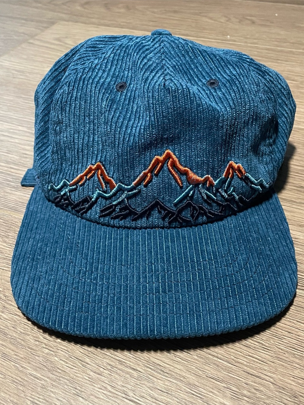 Pistil Carlton Blue Corduroy Low Profile Flat Brim Hat with Mountain Embroidery